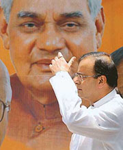Senior BJP leader Arun Jaitley arrives at party headquarters to announce the partys new office-bearers in New Delhi on Sunday