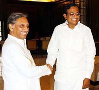 Union Finance Minister P. Chidambaram with Union Petroleum Minister Mani Shankar Aiyar