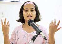A child performs before a jury during auditions organised by Damaka Events at Bal Bhavan
