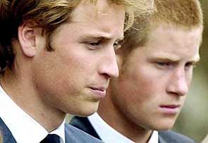Britains Princes, William and Harry, leave the funeral service held for their grandmother, Francis Shand-Kydd, mother of Diana, at St Columbas Cathedral in Oban, Scotland
