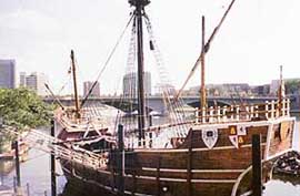 A replica of the 15th century cargo vessel that was Christopher Columbus flagship for the voyage to America