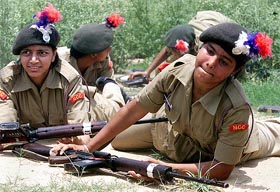 Cadets of the NCC train with rifles during a 12-day training camp in Chandigarh on Sunday.