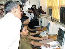 Delhi Lt-Governor B.L. Joshi taking a round of the crime records office at the Delhi Police Headquarters in the Capital on Monday