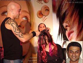 UK-based hairdresser Paul Bally doing a hair makeover of a model at a seminar on "Hair and fashion skin makeovers" in Amritsar