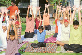 Students of Everest Public School, Moti Nagar, learn yoga