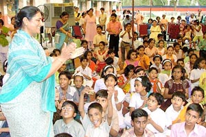 The president of Chetak AWWA Ms Kiran Nandrajog, enjoy a cultural programme organised on the last day of a summer camp for children of Army men