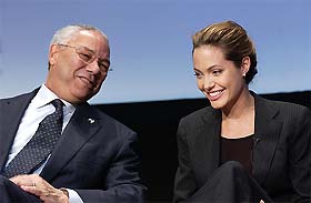 US Secretary of State Colin Powell and actress-turned-United Nations High Commissioner for Refugees Goodwill Ambassador Angelina Jolie