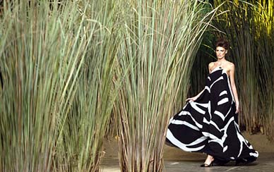 A model displays a creation for the Eduardo Suppes' 2005 spring/summer collection