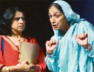 Punjab actress Neena Tiwana during the staging of a play, Mela Munde Kuriyaan Da, at Tagore Theatre