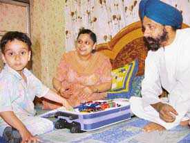Gurjot with his grandparents at their Ludhiana residence on Friday