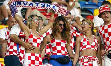 Croatia supporters cheer before the start of the Euro 2004 group B match