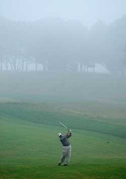 Angel Cabrera from Argentina hits his second shot