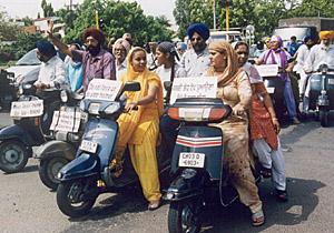 A helmetless scooter rally being organised by the Shiromani Akali Dal (Minhas faction) in Chandigarh on Saturday to protest against the challaning of Sikh women riding two-wheelers without helmets by the Chandigarh police