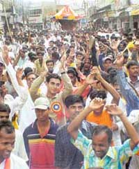 Devotees take part in the Jagannath rath yatra in Ludhiana