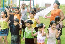 Children on the concluding day of a summer camp at Chanda Mama Nursery Play School in Ludhiana