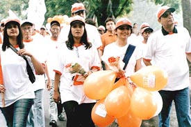 People of different walks of life at a rally for "Walk the World" in Kolkata on Sunday to raise funds for the United Nations World Food Programme.