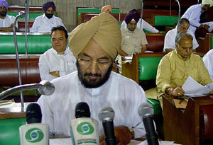 The Punjab Finance Minister, Mr Lal Singh, addresses the Budget session at the Punjab Vidhan Sabha in Chandigarh on Monday. 