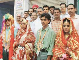 Two poor girls, whose marriages were performed on Sunday, at Deep Nagar Gurdwara