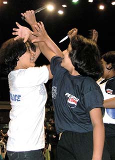 Young girls demonstrate self-defence techniques at a function organised by the Womens Cell of the Delhi Police