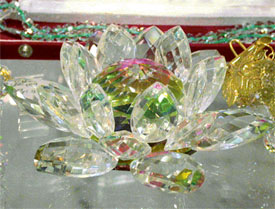 A crystal rose on display in a departmental store in Chandigarh 