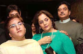 Member of Parliament Shatrughan Sinha and his wife Poonam along with former Pakistan President Zia-ul-Haq's daughter Zain Zia at the music launch of "Dobara" in Mumbai