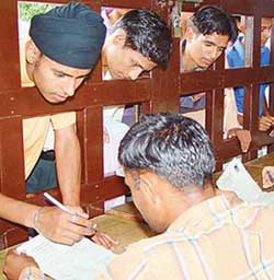 Students submit admission forms for Class XI at Government Model Secondary School, Sector 23