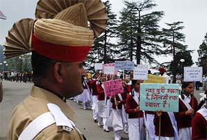 Schoolchildren take out a rally on the occasion of the International Day against drug abuse and illegal trafficking in Shimla