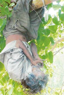 A drug addict smokes chilam on a tree in Ludhiana 
