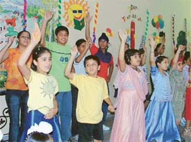 Students of Vivek Montessori School present a culture programme on the concluding day of a summer camp 