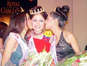 Miss North-East Tribeni Phukan is flanked by 1st runner-up Sangita Deka and second runner-up Anwesha Sharma