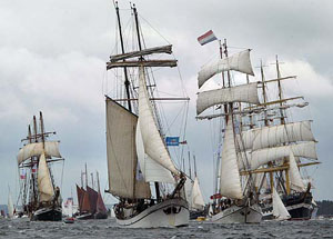 Russian three-mast sailing ship 'Kruzenshtern' sails during the traditional windjammer parade of some 100 sailing ships 