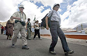 Tourists on a visit to Leh in Jammu and Kashmir