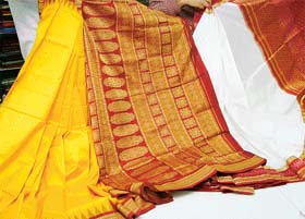 Sarees on display at the Handloom House, Sector 17, in Chandigarh