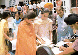 Aspiring candidates for class XI fill their admission forms on the last date to submit the same at Government Model Senior Secondary School, Sector 23, in Chandigarh