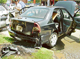 The car which caught fire while it was parked in Sector 20, Chandigarh, on Tuesday. 