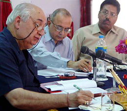 Acting Chairperson of the Punjab Human Rights Commission, Justice R L Anand along with Adviser, Prison Reforms, Punjab, Mr A.P. Bhatnagar and Additional DG, Internal Vigilance, Punjab Police, Mr Chander Sekhar, at a debate on human rights at the CRPF Group Centre in Pinjore