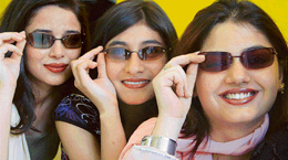 Models exhibit the new range of sunglasses at Himalaya Optical in Chandigarh.
