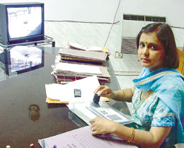 DCP Anita Roy explaining the functioning of the Close Circuit Television system at her office in the Capital on Tuesday. 
