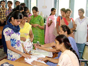 Students seeking admission submit forms at Government Rajindra College, Bathinda