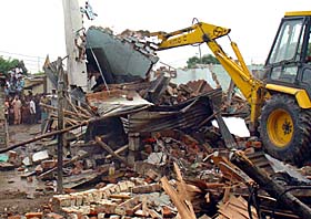 Demolition in progress at colony number IV in the Industrial Area, Phase 1, Chandigarh