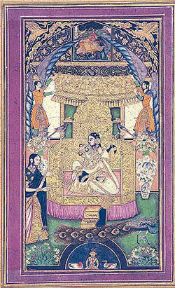 Goddess Saraswati playing the veena. Deccani painting; late 16th century: From the collection of the Maharaja of Jaipur