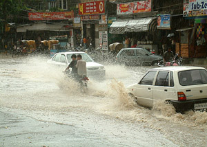A view of a busy street in Amritsar following heavy downpour on Sunday