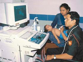 Echocardiography being done on a child at Command Hospital, Chandi Mandir