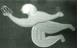 Hanuman Crosses the Ocean. by Manjit Bawa, oil on canvas, 1979