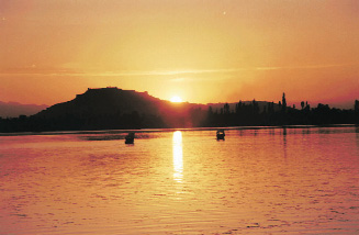 The Dal Lake at sunset