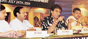 Film star-turned politician Raj Babbar addresses a seminar organised by the Ludhiana Management Association