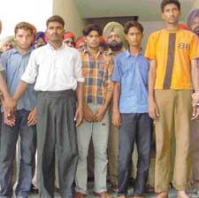 The five youths accused of highway robbery being presented before the media in Ludhiana