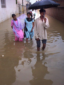 Bishan Nagar area of the Patiala city flooded with rain water on Monday