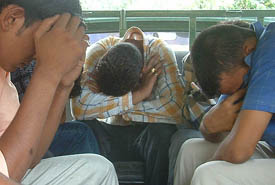The youths arrested by the police in a raid on a sweetshop in Amritsar on Tuesday. The police also arrested five girls in the raid.