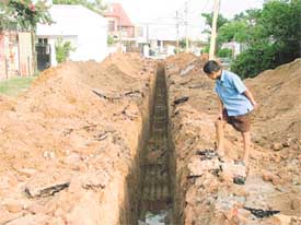 The digging work at Sarabha Nagar, Ludhiana, which has damaged telephone cables and water supply pipes
